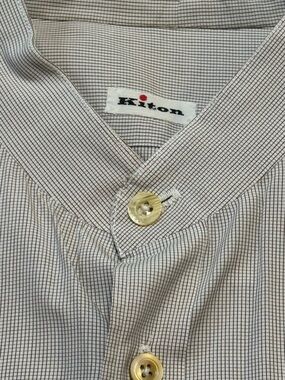 Kiton Men’s Micro-Check Button-Down Shirt in White and Black